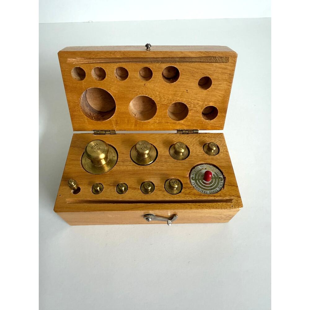 Vintage Ohaus Brass Apothecary Precision Weight Set 18 Pieces in Wood Box